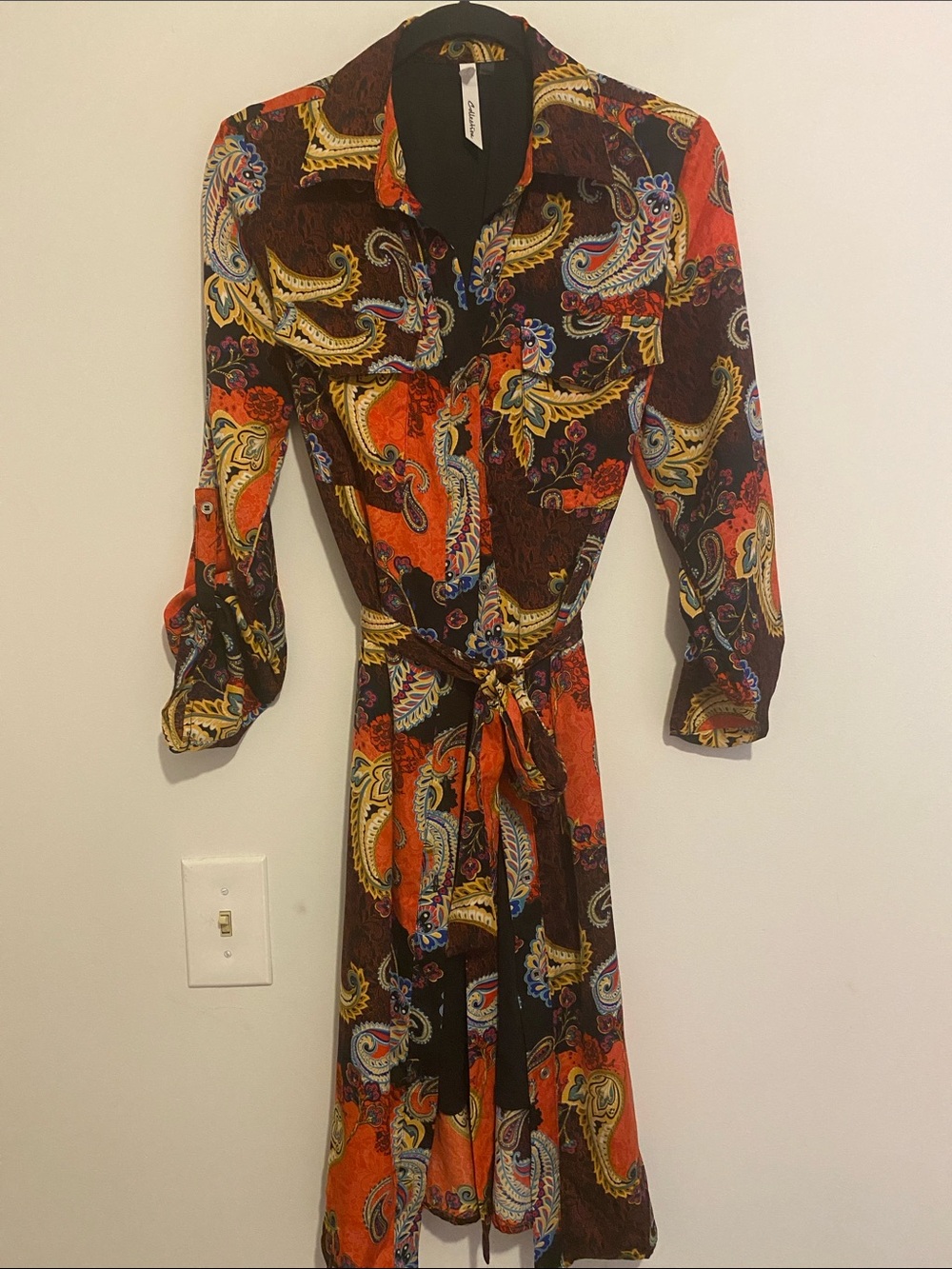 Button-Front Paisley Shirt Dress in Multi-Color